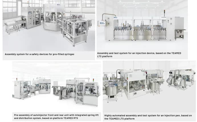 Automated assembly line for inhalers, insulin pens and auto-injectors